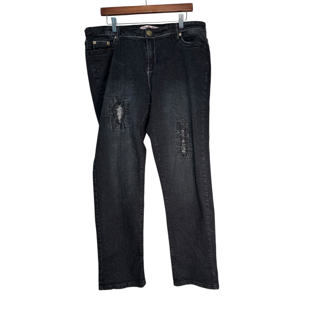 Brooklyn Girl Y2K Navy Distressed Denim Jeans Size 18 Straight Leg Stretch